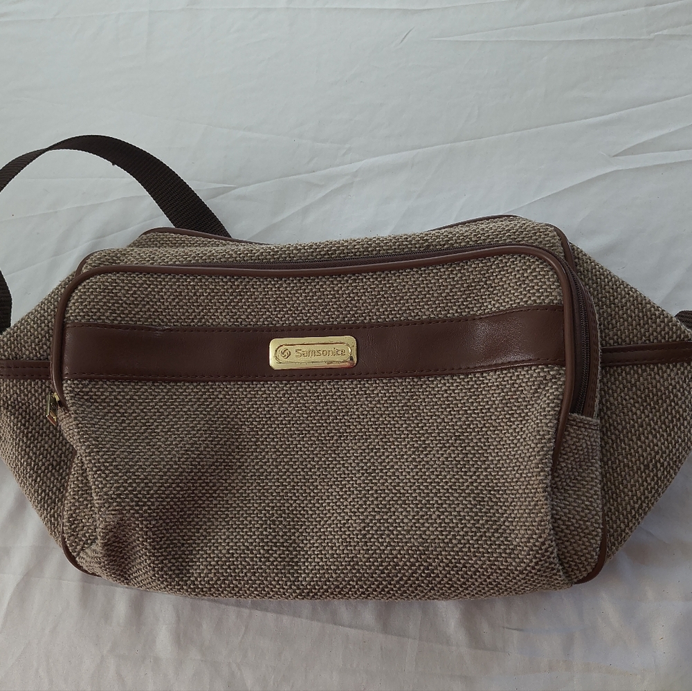 VTG Samsonite 2100 Tweed Brown Woven Travel Bag Luggage Tote Vacation Carry On